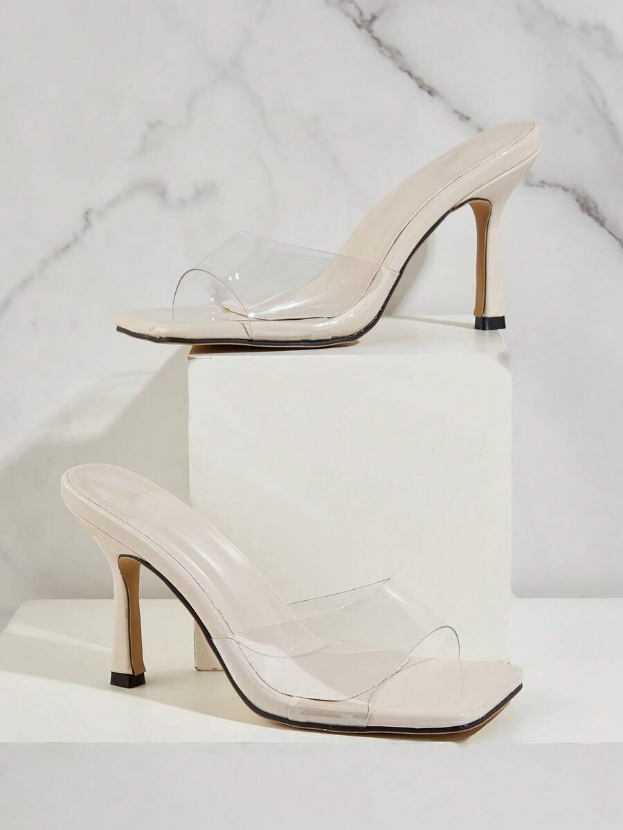 Beige Patchwork Transparent Panel Stiletto Heel Daily, Banquet, Party, Versatile Fashion Women's High Heel Sandals - Beige - View 1