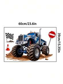 Wall Decals With Monster Trucks In Watercolor, Pink And Purple, Stickers For Boys' Toddler Rooms - Multicolor - View 3