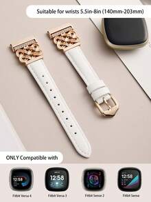 Correa de reloj de cuero para mujer para Versa 4/Versa 3/Sense 2/Sense - Diseño de nudo chino de diamante, correa delgada cómoda y resistente al sudor - Múltiples colores de moda disponibles - Se ajusta a muñecas de 5.5 a 8.3 pulgadas, perfecta para negocios, citas, bodas, fiestas y uso diario - Regalo exclusivo para mujeres, accesorio de correa de repuesto premium - Oro rosa blanco - Ver 4