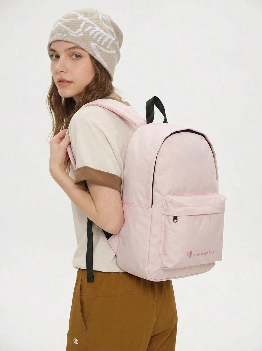 Champion Women's Letter Print Zipper Closure Large Capacity Fashion Backpack, School Backpack - Pink - View 1