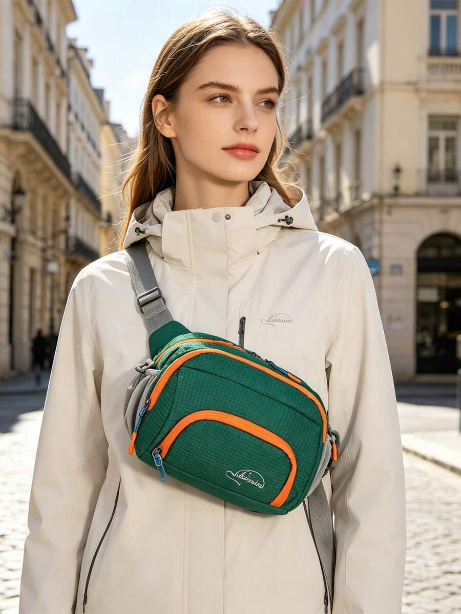 2026 New Fashion Sports Waist Bag, Crossbody, One Shoulder, Waist Bag, Large Capacity Travel Outdoor Hiking Storage Bag, Cycling DSLR Crossbody Bag, Hiking Leisure Travel Document Phone Bag, Color Block Patchwork, Outdoor Leisure Unisex Crossbody Bag, Waterproof Storage Bag, Perfect Gift For Travel And Hiking Enthusiasts,Back To School - Multicolor - View 1
