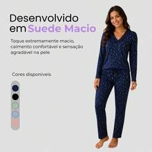 Pijama Livia Feminino Suede Elegante Macio Confortável Luxuoso Manga Longa Inverno Moda Feminina - Sortida - Visão 5