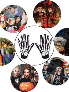 1 Pair Halloween Party Nylon Quilted Ghost Gloves, Skeleton Performance Gloves, Stage Performance Props, Suitable For All Seasons - A - View 2