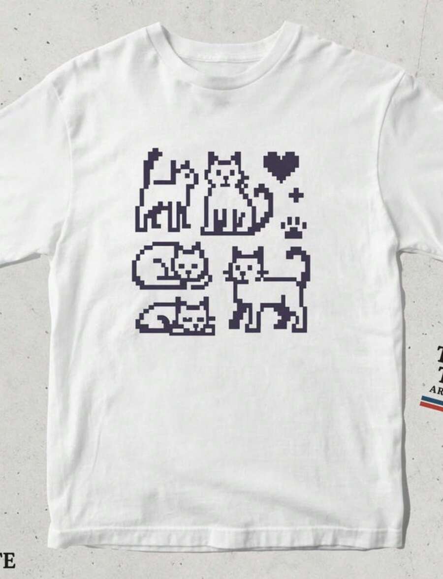Pixel Art Palm Tree T-Shirt_ Tropical Island Cotton Tee.Jpg - 白色 3 - 查看 1