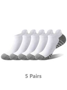 High Elastic Compression Arch Support Sports Short Socks, Contrast Color Cushioned Terry Sole, Breathable Moisture-Wicking Anti-Stuffy Low-Cut Socks, Unisex Fitness Running Cycling Training Anti-Slip Non-Slip Heel Black White Grey Solid Color Daily Commute Short Socks - Multicolor - View 11