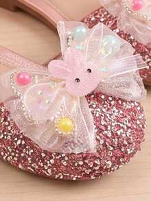 Summer New 3-12 Years Old Children's Sandals, Pink Glitter Rabbit Design, Pink Silver Sequin Colorful Bead Bow Pearl Strap, Elegant And Cute - Pink - View 5