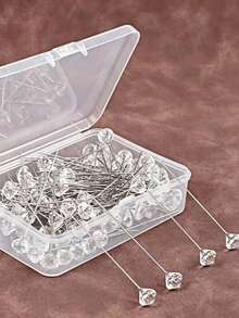 100 Alfileres de Cabeza con Strass de Cristal con Caja de Plástico para Boda, Costura, Manualidades DIY y Decoración - 100 tubos transparentes por caja - Ver 4
