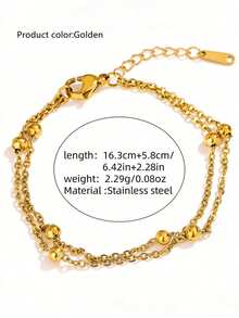 VceTd 5PCS/1PC French Gentle Style Multi-Chain Combination Stainless Steel Women's Bracelet Set, Suitable For Daily Commute Wear Or Best Friend Gathering Wear Or Holiday Gift For Girlfriend - Yellow Gold - View 15