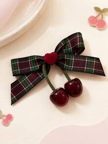 2/1pcs Kids Non-Damaging Bow & Cherry Hair Clips, Suitable For Daily Wear - Multicolor - View 3