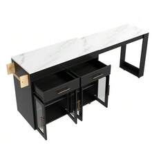 Mobile Kitchen Island/Kitchen Trolley With Wheels, Extendable Bar Table With Storage Space, Kitchen Cabinet With Glass Doors, Drawers And Shelf, White, 132.5-217 X 50 X 93 Cm - Black - View 1
