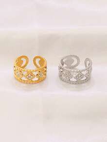 1pc Stainless Steel Rhinestones Four Leaf Clover Rings For Women Fashion Gold Color Open Finger Ring Vintage Jewelry - Ring - View 3