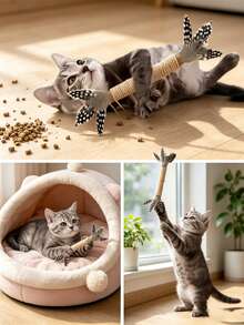 Baofeng 3pcs Handmade Cat Teaser Toys, Durable Material, Suitable For Cat Teeth Health And Play, Includes Chew Stick And Kicking Stick, No Battery Required - Multicolor - View 2