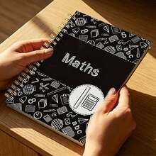 1 Stück A5 Spiralnotizbuch, Schwarz-Weiß Doodle Mathe-Werkzeug Muster Mathe Cover Notizbuch, Minimalistisches Schul-Mathe-Fach Cover Design, Klassen-Studien-Schreibwaren Geschenk für erwachsene Mathe-Lerner Schulbedarf - Schwarz, Weiß und Grau - Übersicht 5