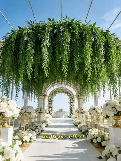 1/5/10pcs Artificial Hanging Vine Leaves, Faux Willow Branch Vines, Plastic Fake Greenery, Artificial Ivy, Suitable For Wall, Balcony, Garden, Wedding, Windowsill, Party, Wreath Decoration, Jungle Style Home Indoor/Outdoor Garden DIY Basket Flower Pot Filler