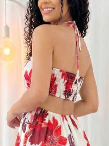 Romantic Blue And White Floral Short Dress With Halter Neckline For Vacation Fashion Gringa Spring And Summer - 查看 5