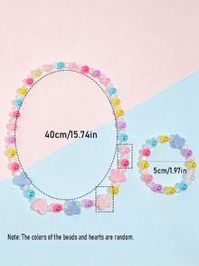 2pcs/Set Children's Sweet Cute Heart-Shaped Beaded Necklace & Bracelet Jewelry Set, Suitable For Holiday Parties, Birthday Gifts, Daily Wear - one-size - View 3