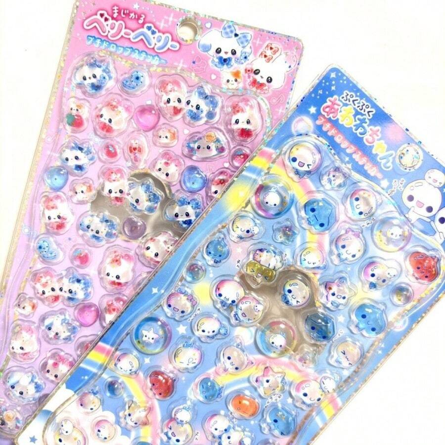 Q-LiA「奶油風」透明PET貼紙組,柔和可愛DIY手帳裝飾,適合製作「Guka」、手工日記、學生文具禮物與3D動漫風設計,含可愛復古3D浮雕「水滴」水晶貼紙,適用於裝飾手機殼、筆電、手帳及各種學習用品 - 彩色 - 查看 1