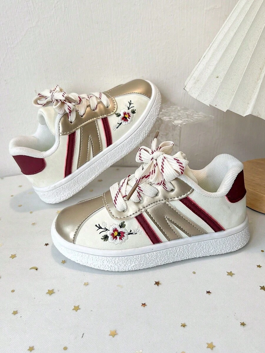 2026 Spring/Autumn New Kids Fashion Floral Embroidery Shoes - Gold - View 1