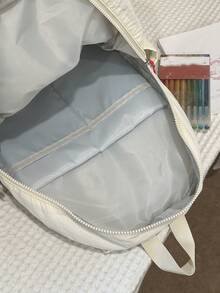 大容量刺繡多用途日常休閒購物旅行度假學校大學手提後背包，不含配件 - 白色 - 查看 7