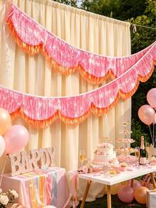 2Pcs 6.6ft Orange Pink  Party Decorations Scalloped Fringe Banner Layered Tassel Garland Backdrop For Halloween Party Decoration  Summer Birthday Photo Booth Backdrop Streamer Bachelorette Bridal Shower Carnival Decor - Multiple Styles - View 2