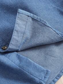 Boys' Collared Car Embroidered Denim Shirt, Autumn - Medium Wash - View 7