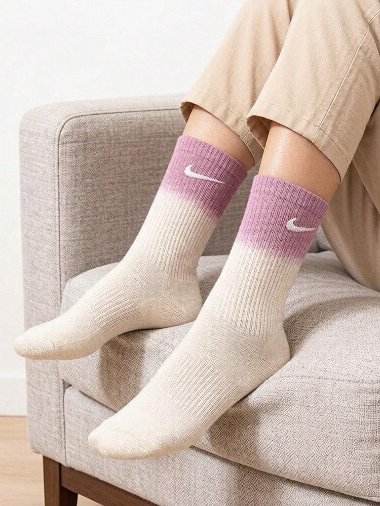 Nike Everyday Plus Brand Logo Comfortable Quick-Drying Training Mid-Calf Socks, Unisex, 2-Pair Pack, Multiple Colors - Multicolor - View 1