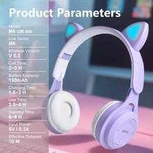 Foldable Wireless Cat Ear Headphones, Color-Changing Cat Ear Wireless Headphones, Built-In Microphone, Touch Control, Ultra-Long Battery Life, Suitable As A Gift - View 6