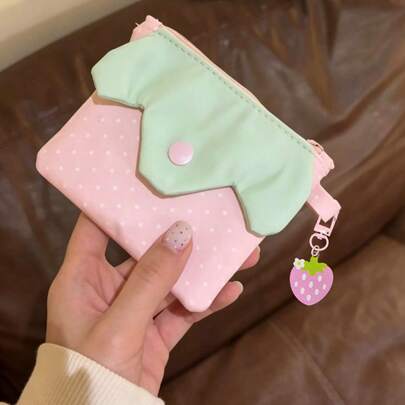 かわいいいちごコインケース、水玉いちご小型スクエアバッグ、韓国風インスタイル携帯カードホルダー、日常のお出かけに適しています、携帯用ジッパーコインケースと書類収納バッグ、コンパクトで多機能、現金、カード、鍵、化粧品を収納できます、日常のギフト、女性用...