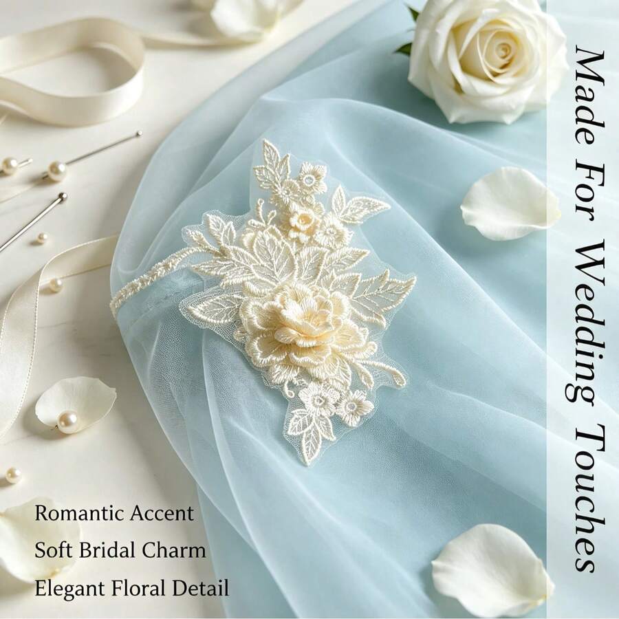Exquisite 3D Floral Mesh Applique - Mini Ivory Flower Decoration, Suitable For DIY Crafts, Wedding Dress And Pastoral Style Decor - Multicolor - View 1