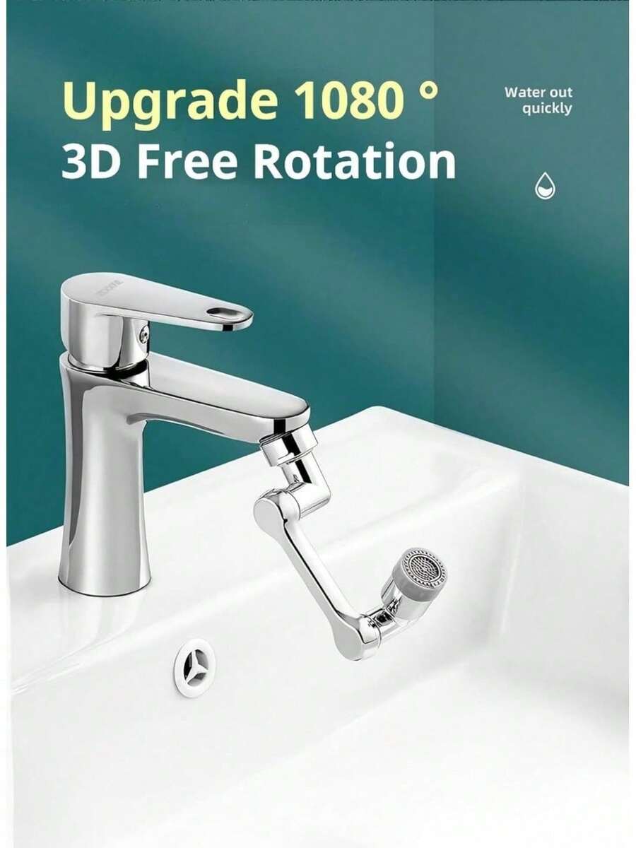 1080° Swivel Faucet Extender, 2 Way Splash Proof Tap Aerator For Kitchen Sink Bathroom, Portable Camping Essential - 1pc - View 1