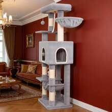 Halupeit 165cm Cat Climbing Frame, Six Layers Of Large Capacity, 5 Natural Claw Grinding Sisal Columns, Large Platform And Space Suitable For Cats To Rest And Jump - Light Grey - View 2