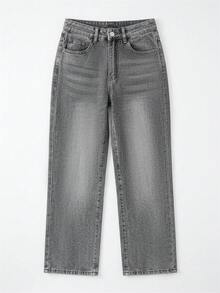 New Fashionable Vintage Wide Leg Jeans For Women, Mid-Waist Loose Flattering Straight Leg Denim Pants, Versatile All Season Casual Spring - Light Grey - View 7