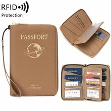 MIYIN RFID 防盜護照夾 拉鍊旅行錢包 可收納 4 本護照，附卡槽、登機證收納袋、腕帶，文件收納夾 - 彩色 - 查看 14