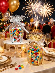 10/5/1pc Transparent Heat-Pressed Floral Pattern Vase Gift Box PVC Party Gift Box Chocolate Packaging Box Wedding Candy Box Birthday Party Gift Box Creative Handheld Gift Box - Multicolor - View 11