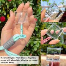1pc/Creative Pixel Mosaic Filter Transparent Acrylic Cube Bag Charm Keychain, Highly Attractive Fun Lens With Braided Lanyard And Metal Carabiner, Pixel World Style Quirky Interactive Stress Relief Photography Prop, Versatile Personalized Unique Birthday Gift, Halloween Gift. - View 6