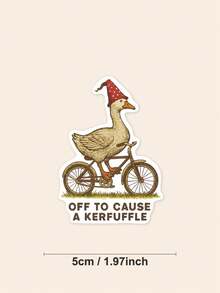 1 Piece Funny Whimsical Vintage Waterproof Vinyl Sticker Decal, Cottagecore Goose Riding Bicycle Kerfuffle Quote For Laptop Water Bottle Phone Case Kindle Journal, Cute Animal Meme Gag Gift For Friends Teens - Multicolor - View 2