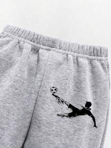 Boys' Soccer Print Warm Crew Neck Sweatshirt And Sweatpants - Grey - View 7