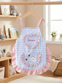 1pc Personalized Cute Apron - Embroidered With Name, With Pockets And Cartoon Rabbit Pattern | Unique Milestone Gift For Little Chefs And Little Artists | Handmade Keepsake, Perfect Gift, Birthday Gift, Aesthetic - Multicolor - View 12