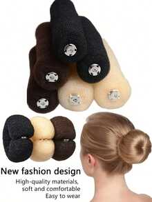 Mesh Bun Maker, DIY Donut Hair Scrunchie Shaping Sponge, Lightweight Foam Hair Styling Accessory, European And American Fashion Bun Hair Accessory, Hair Bun Holder With Snap Button, Hair Ornament - Multicolor - View 2