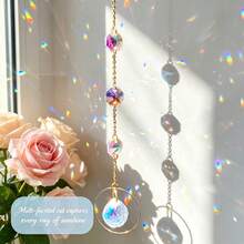 Crystal Prism Sun Catcher, AB Shimmer Refracting Crystal Light Chaser, Bohemian Wall Window Hanging Pendant, Vintage Spiritual Home Indoor Ornament Gift - C - View 1