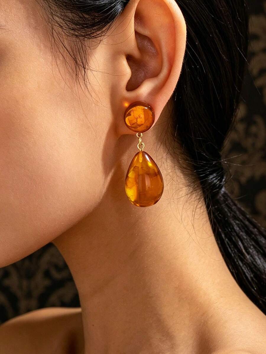 1 par de pendientes de moda de acrílico con diseño geométrico de círculo & gota de agua para mujeres, adecuados para uso diario - Pendientes - Ver 1