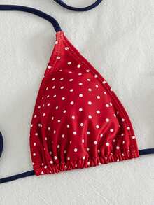 Women's Striped Print Halter Tie 2-Piece Swimsuit, Sexy Fashion Minimalist, Suitable For Young Girls, Beach Vacation, Travel And Dating Summer - Red and White Dots - View 5