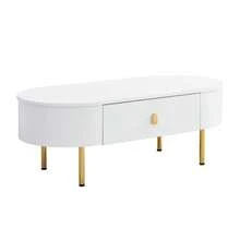 طاولة قهوة مع درجين، مقابض وأرجل ذهبية، زوايا منحنية. [SKU القديم: WF325996000WAA] - أبيض - مشاهدة 11