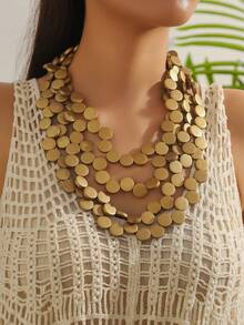 Wooden Bead Round Disc Handmade Beaded Necklace, Multi-Layer Necklace, European And American Cross-Border Necklace, African Necklace - Gold - View 6