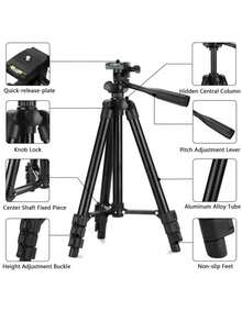 Multifunctional Portable Camera Tripod With Wireless Remote Control + Phone Holder + Carrying Bag, Compatible With Phone/Camera/ - Black - View 3