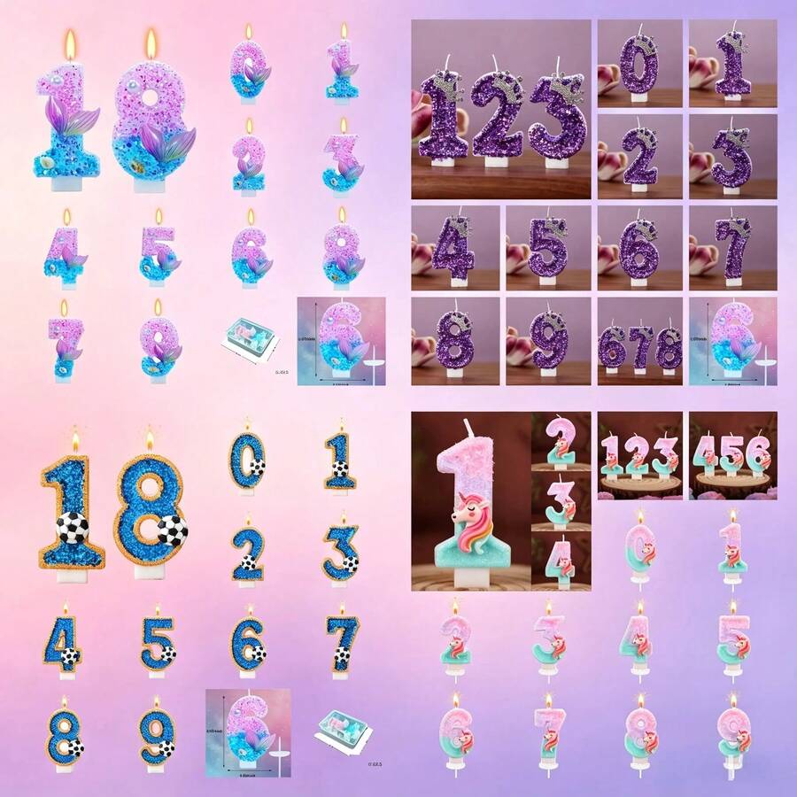 0-9 Number Cartoon Unicorn Digital Candles For Birthday Party Festival Cake Decoration Atmosphere Props Fun Themed Candle Football Birthday Candles Number 0-9 Green Sparkles Birthday Creative Soccer Candle For Boy Party Cake Top Decoration