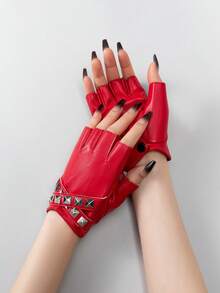 1 Pair New Rivet Design Spring/Autumn Sheepskin Half-Finger Leather Gloves Outdoor Cycling Leather Gloves Solid Color - Multicolor - View 10