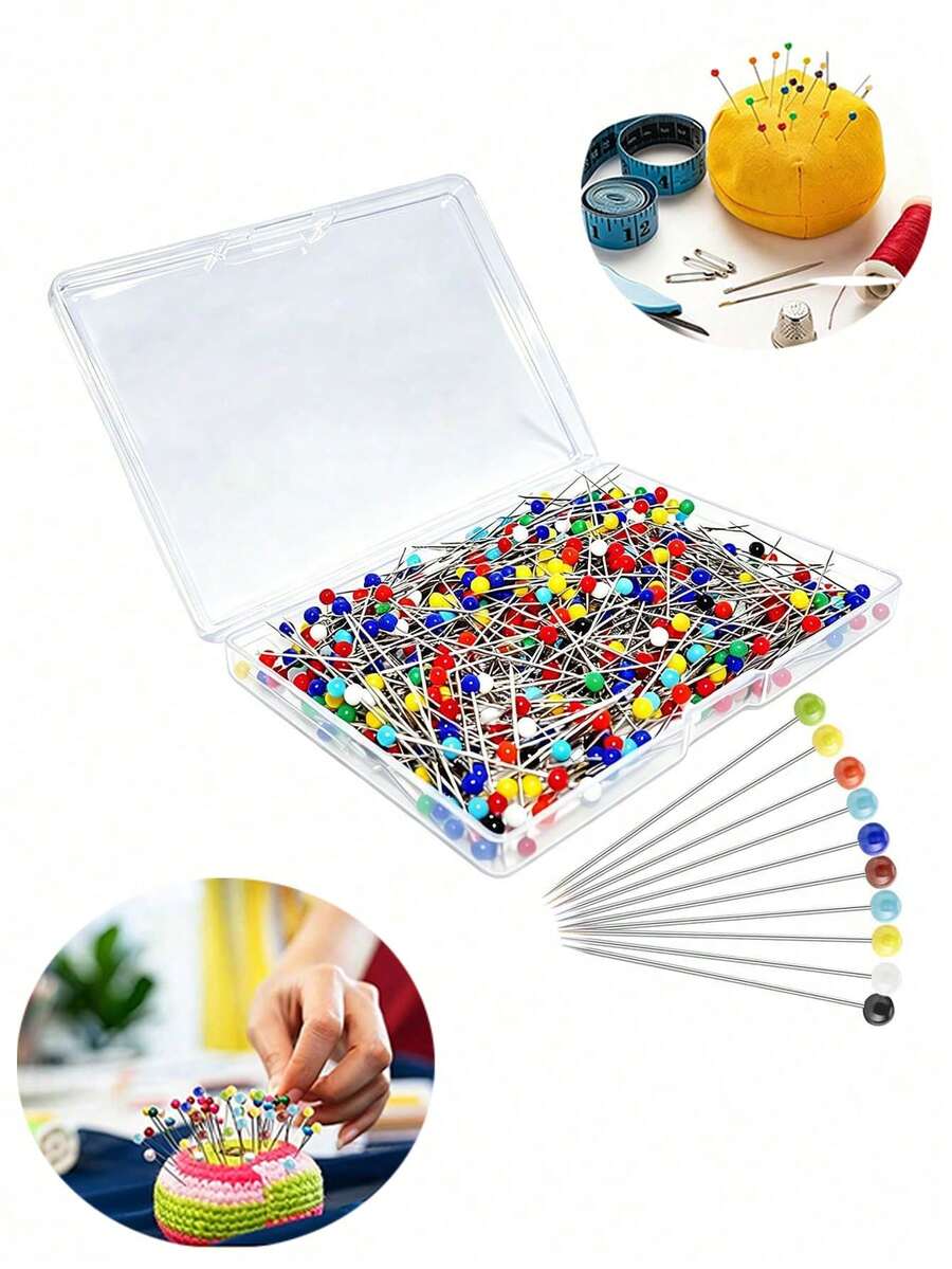 50/100pcs Fabric Sewing Needles, Long Straight Pins, Stainless Steel Glass Head Pins, Suitable For Fabric, Sewing, Craft, Quilting, Corsage And Tailoring - Multicolor - View 1