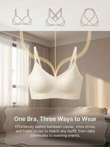Lencería sexy sin costuras y sin espalda para mujer, lencería nupcial de verano con 3 tirantes ajustables, espalda baja, transpirable, cómoda, camisola para ocasiones formales - Albaricoque - View 5