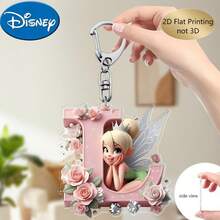 Llavero de bordado de letra de hada de flores Disney 2D plano, 26 patrones de dibujos animados florales 'A-Z', colgante de acrílico con cadena, adecuado para bolsos, llaves y llaves de coche, regalo de accesorios de viaje, diseño de llavero floral lindo, superficie lisa, llavero, llavero decorativo, llavero de dibujos animados, regalo de Navidad, regalo para fans, regalo de vacaciones, decoración del hogar - Multicolor - Ver 24